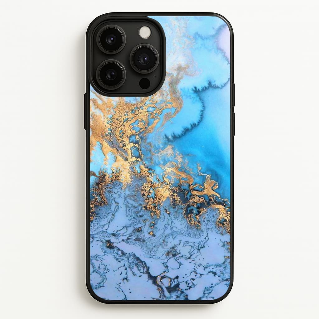 Sea Blue and Gold Marble Phone Case - iPhone 13 Pro Max / Standard