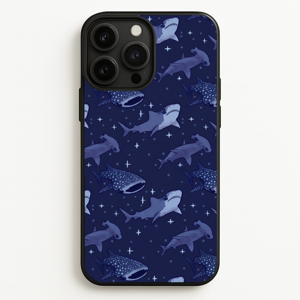 Navy Shark Pattern Phone Case