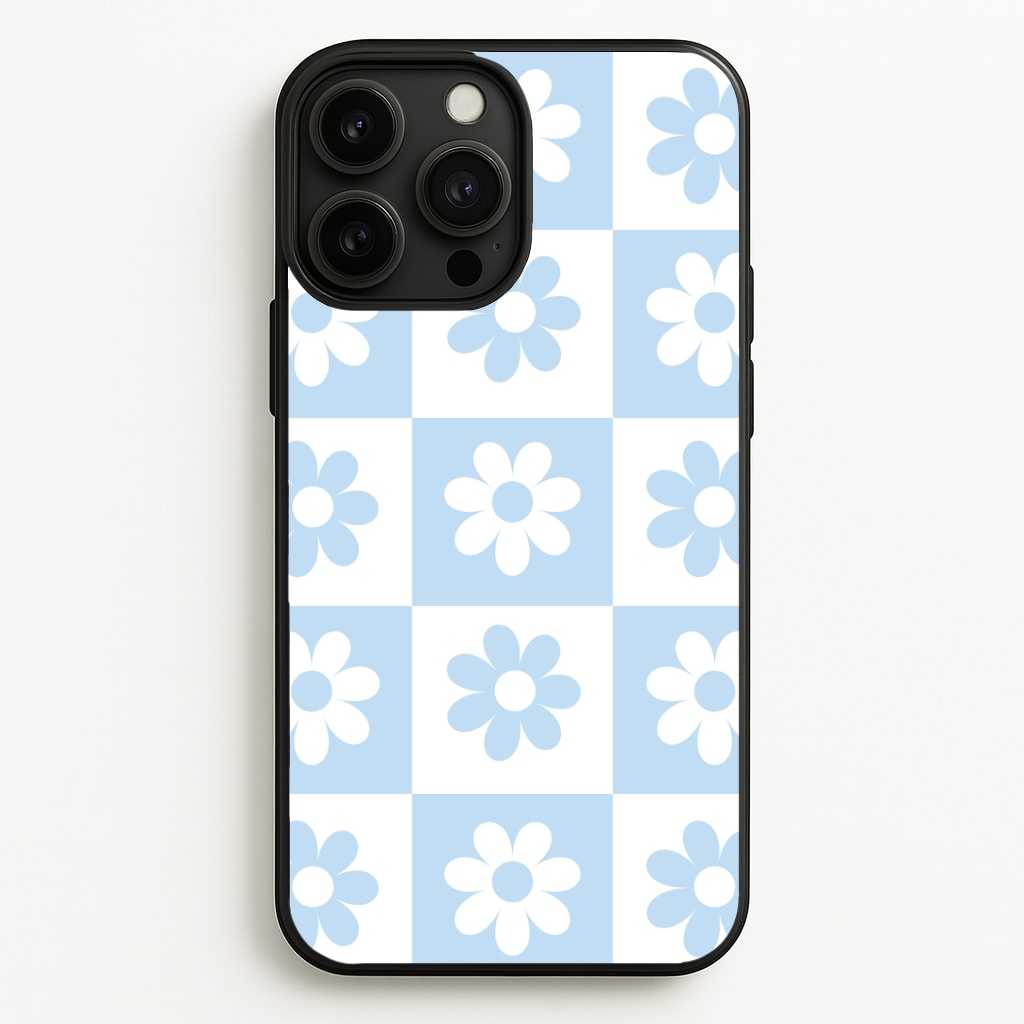 Checkered Flowers Blue Phone Case - iPhone 13 Pro Max / Standard