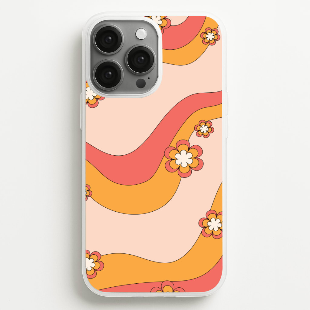 Waves And Flowers Orange Retro Pattern Phone Case
