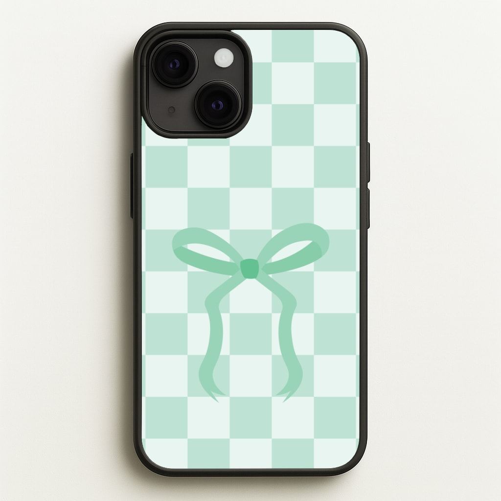 Checkered Coquette Bow Cyan Phone Case