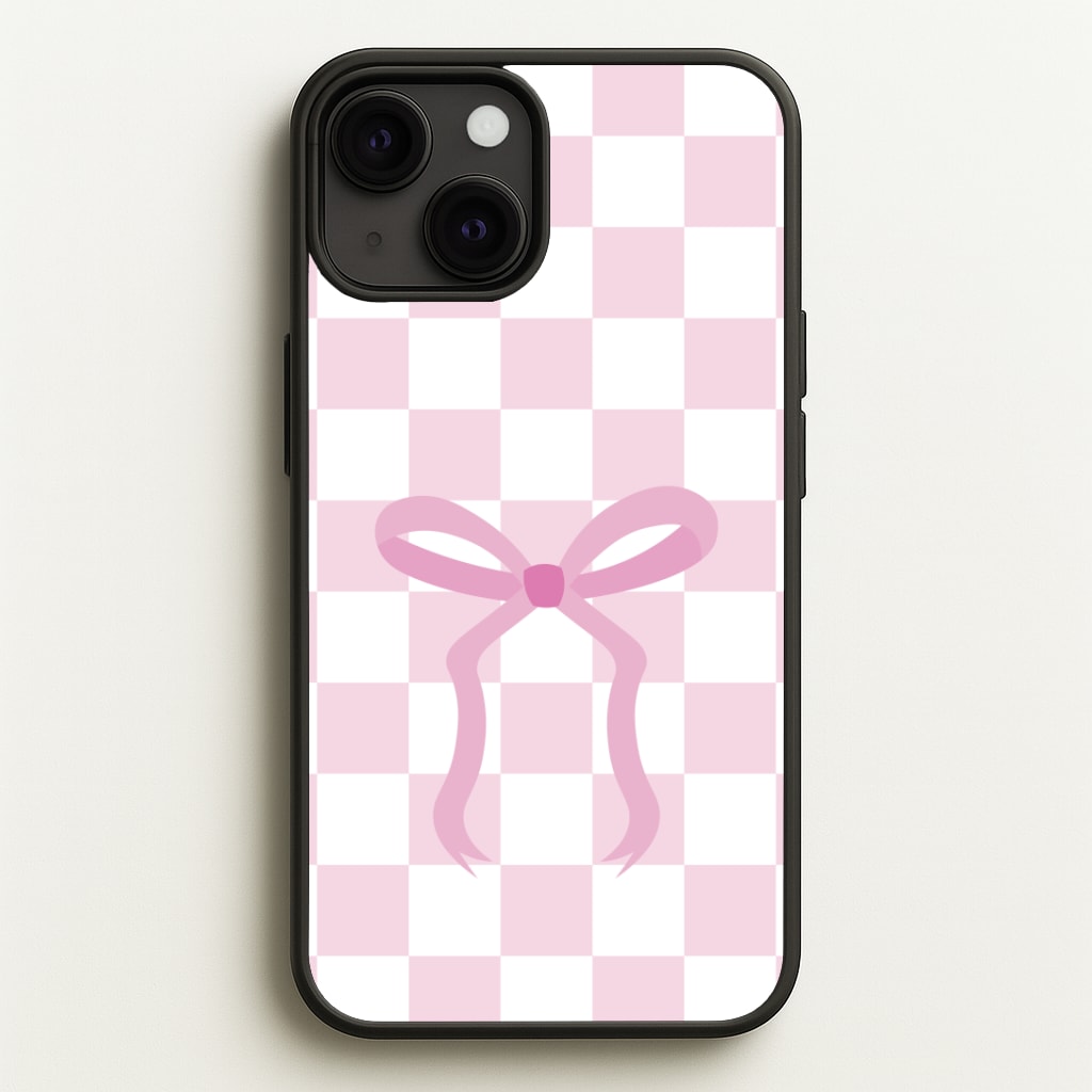 Checkered Coquette Bow Pink Phone Case
