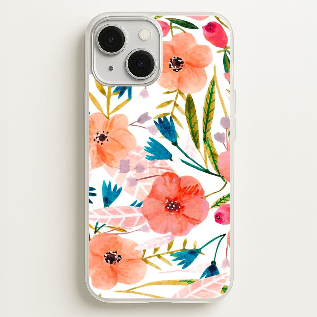 Peach Watercolour Floral Pattern Phone Case