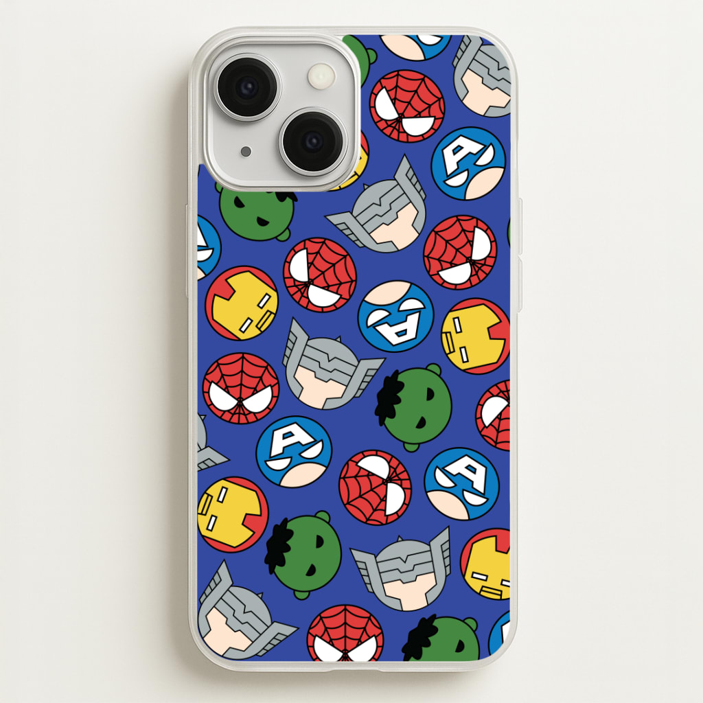 Cute Chibi Heroes Pattern Blue Phone Case