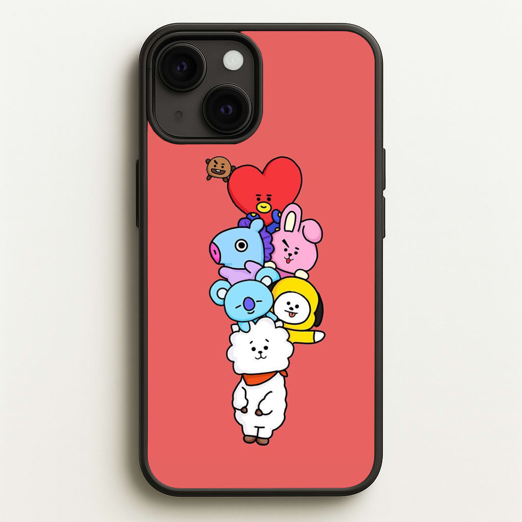 Red BT21 - RJ, Mang, Koya, Chimmy, Cooky, Shooky, Tata - K Pop Phone Case