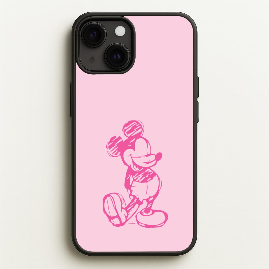 Sketched Mouse Outline Pink Phone Case