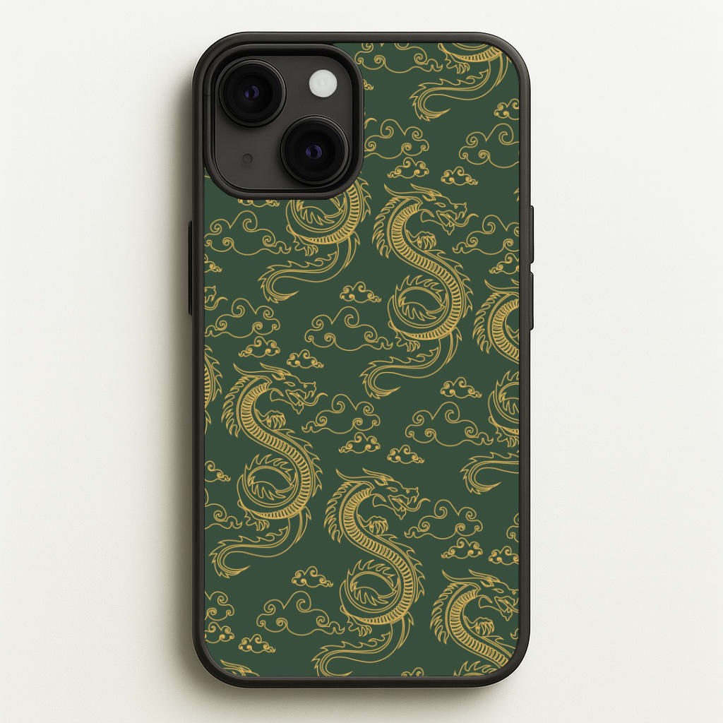Green And Gold Dragon Pattern Phone Case