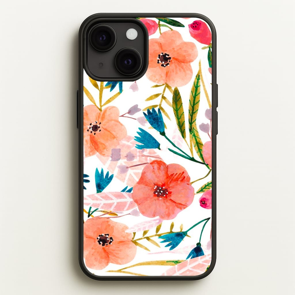 Peach Watercolour Floral Pattern Phone Case