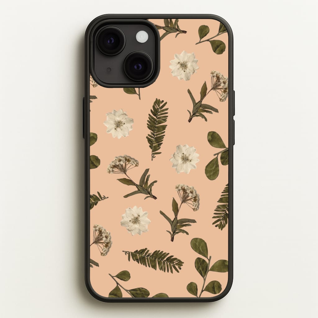 Leaves And Pressed Flowers Peach Pattern Phone Case