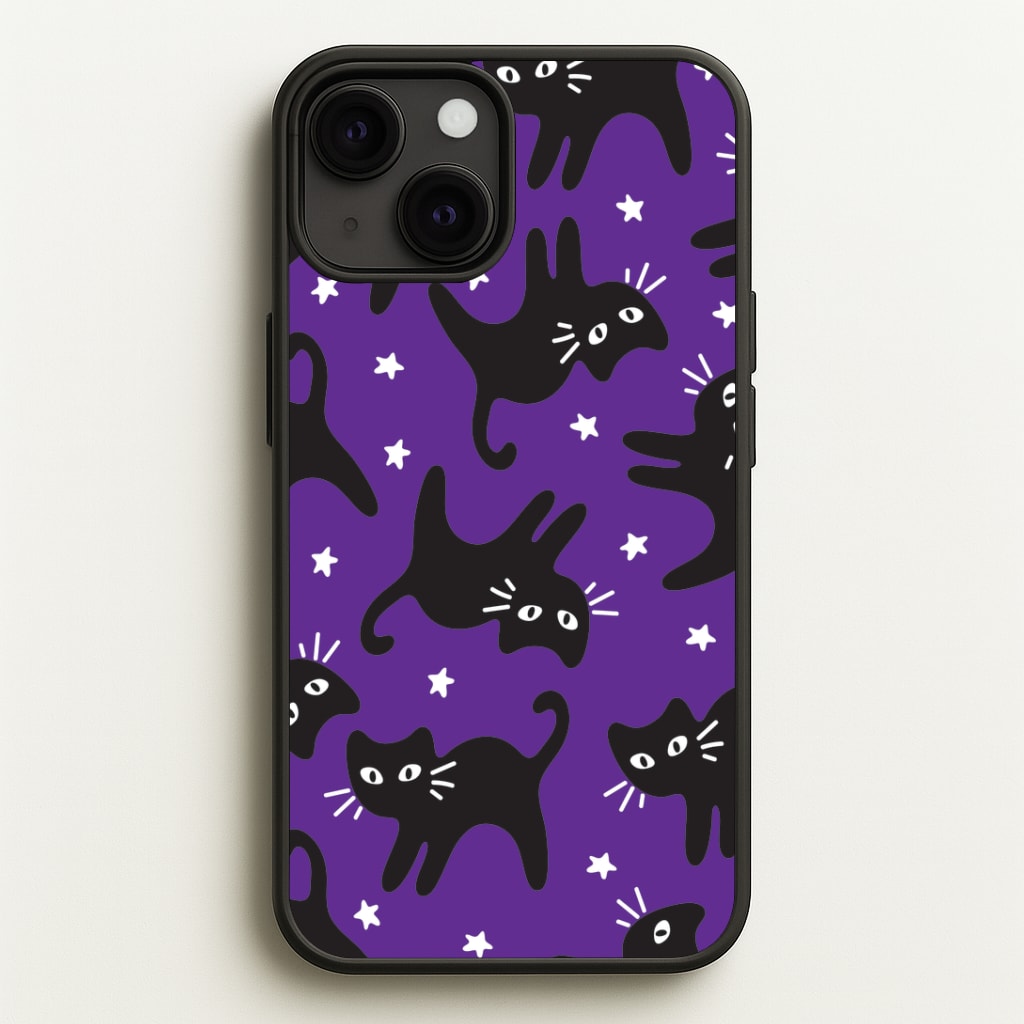 Cartoon Black Cats And Stars Pattern Phone Case