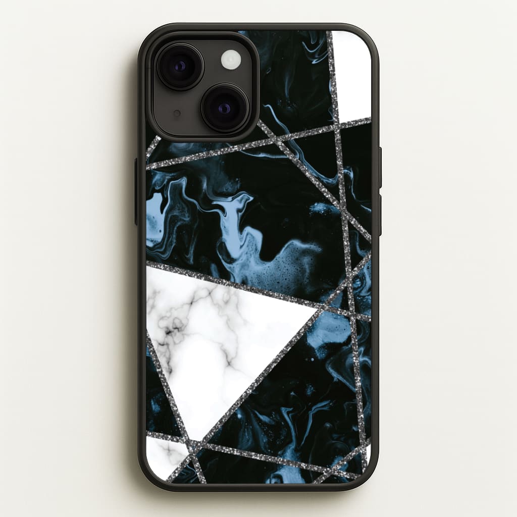 Dark Blue Marble And Silver Collage Phone Case