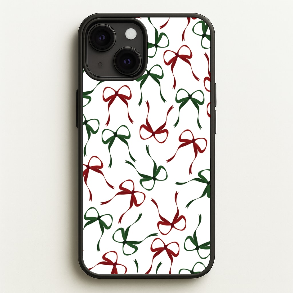 Red And Green Coquette Christmas Bows Pattern Phone Case