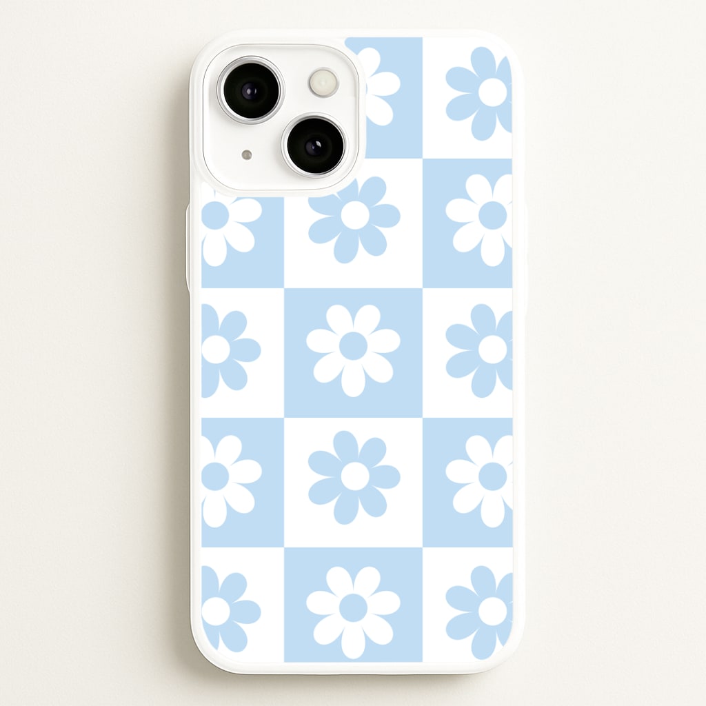 Checkered Flowers Blue Phone Case