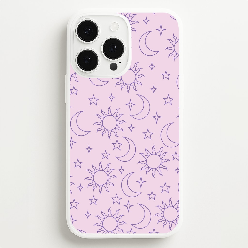 Sun, Moon And Stars Pattern Mauve Phone Case