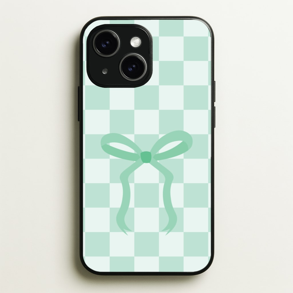 Checkered Coquette Bow Cyan Phone Case