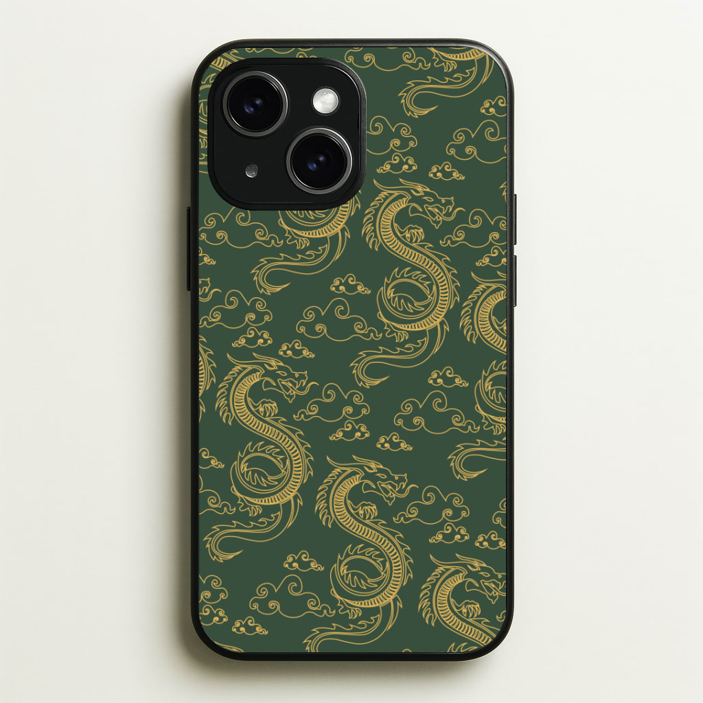 Green And Gold Dragon Pattern Phone Case