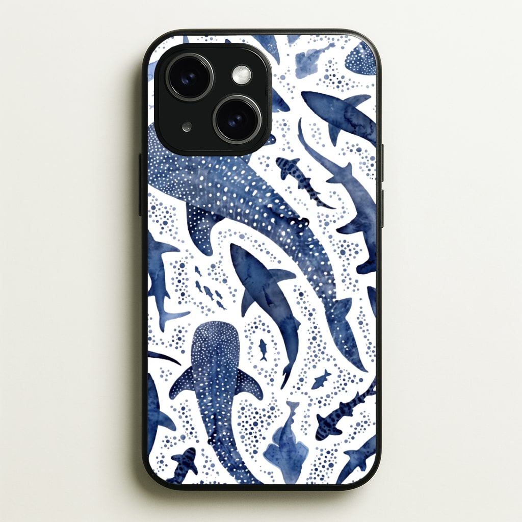 Indigo Watercolour Sharks Phone Case