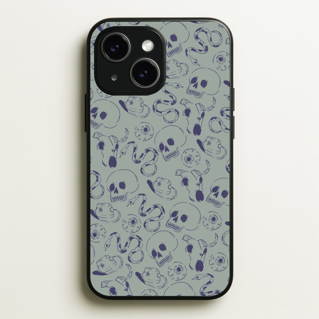 Blue Snakes And Skulls - Western Phone Case
