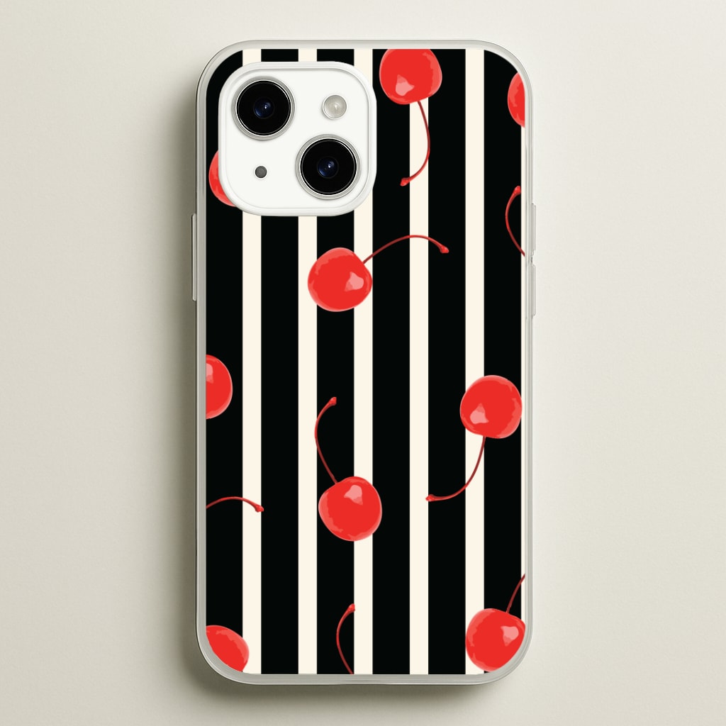 Black And White Stripes With Cherries Phone Case