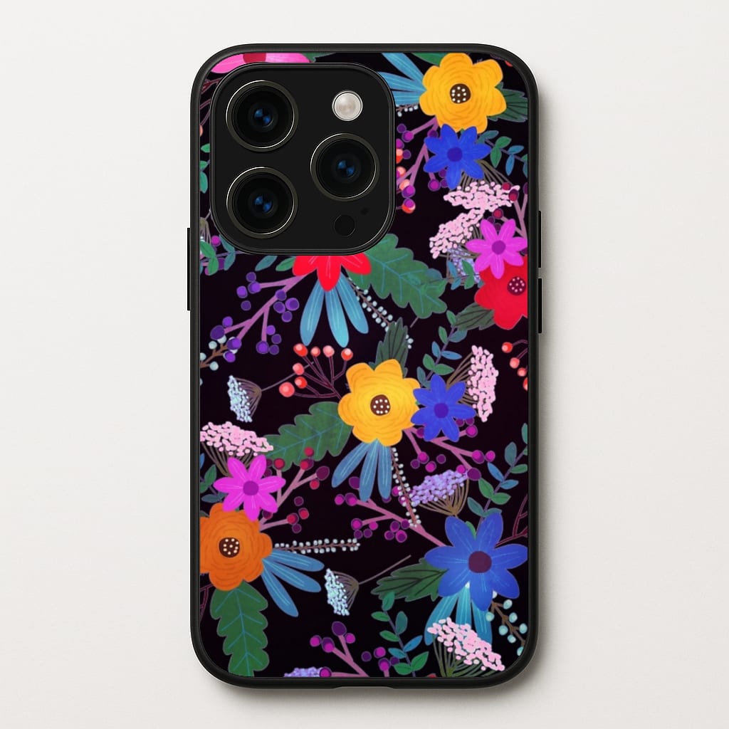 Black & Colourful Floral Pattern Phone Case