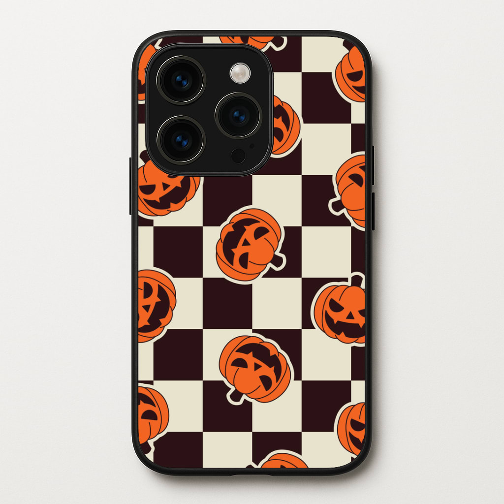Pumpkin Stickers Checkered Pattern Phone Case