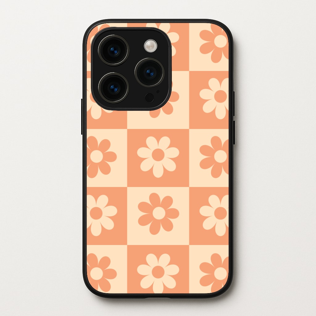 Checkered Flowers Orange Phone Case