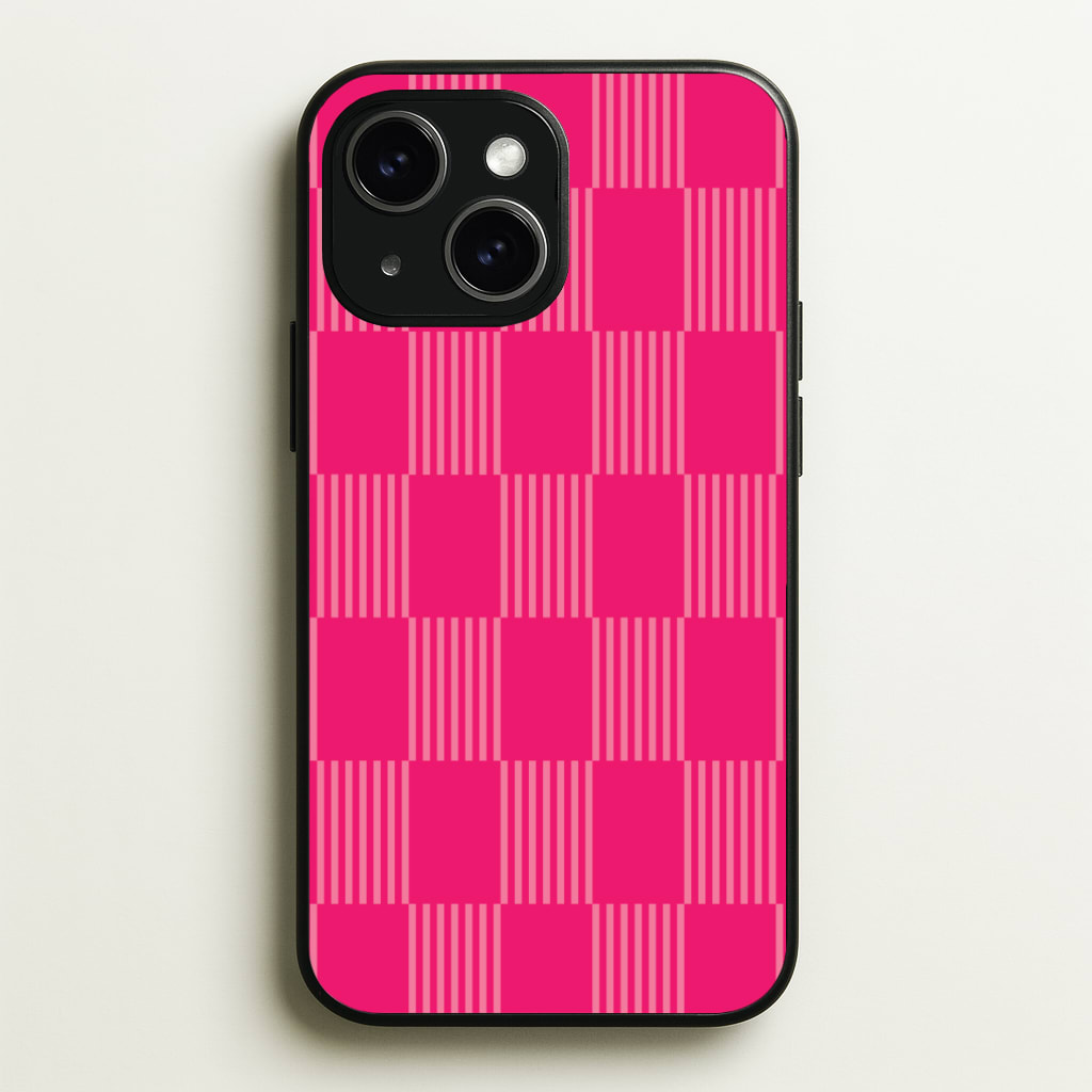 Neon Pink Checkered Abstract Pattern Phone Case - iPhone 15 / Standard