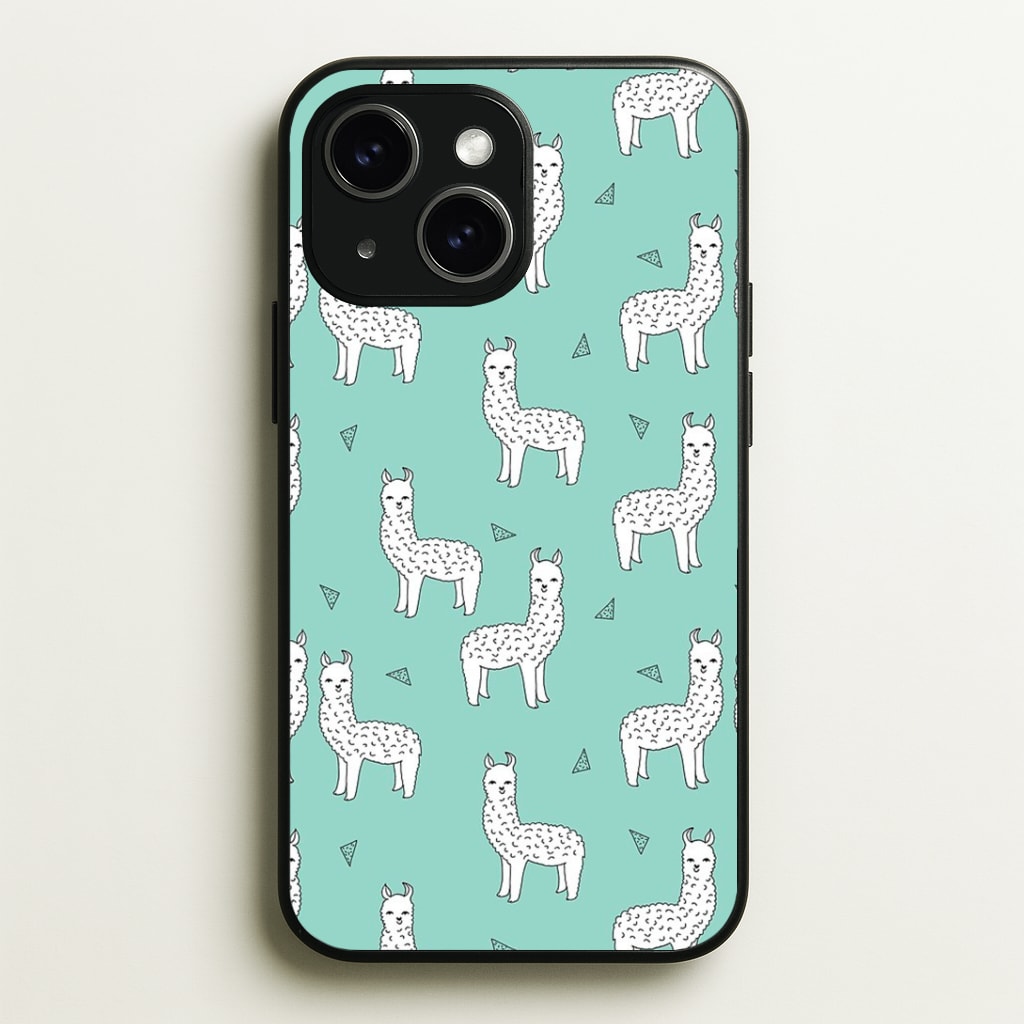 Mint Alpaca Pattern Phone Case - iPhone 15 / Standard
