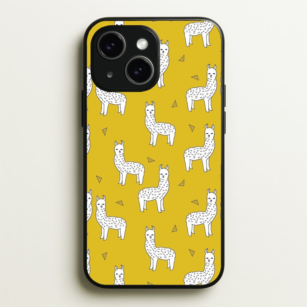 Mustard Alpaca Pattern Phone Case - iPhone 15 / Standard