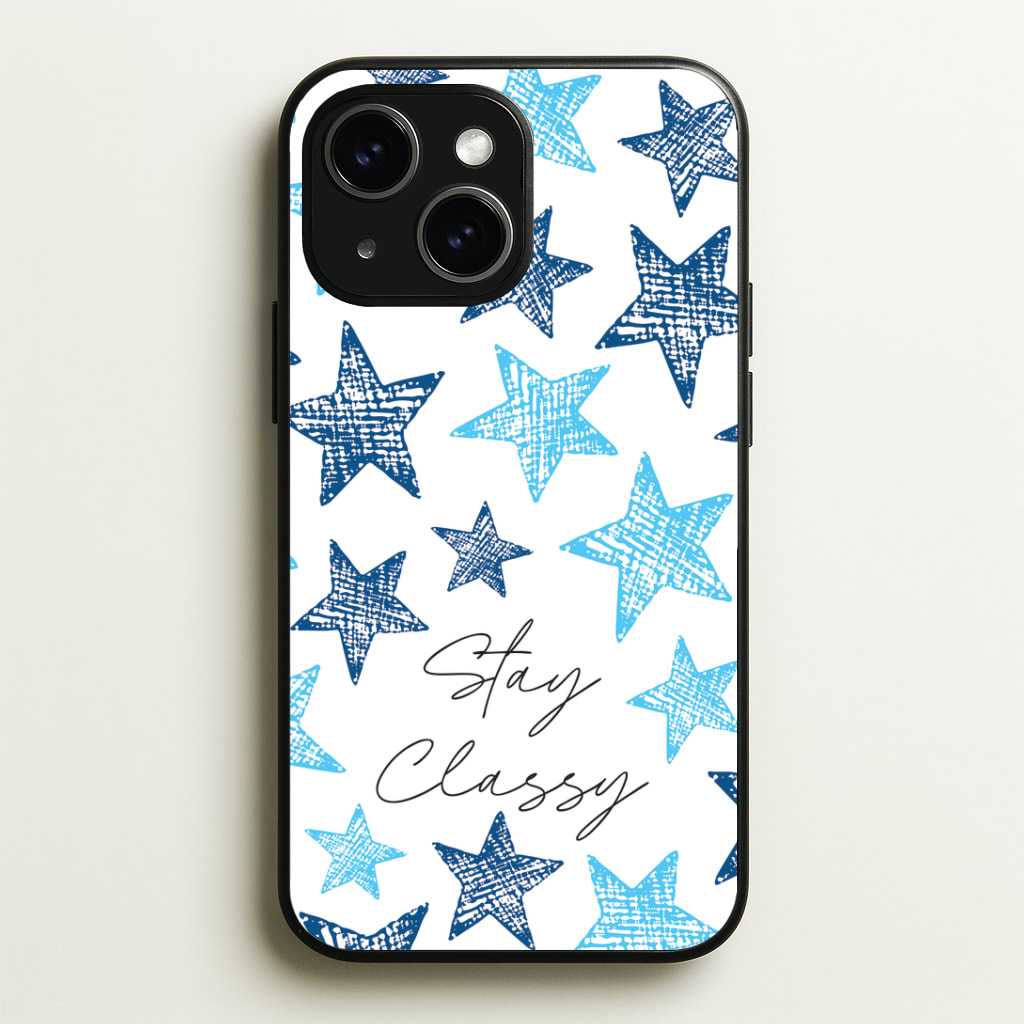 Stay Classy Blue Stars Pattern Phone Case - iPhone 15 / Standard