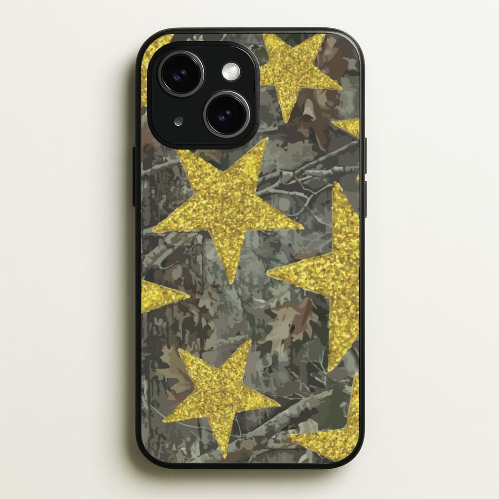 Camo And Glitter Stars Pattern Phone Case - iPhone 15 / Standard