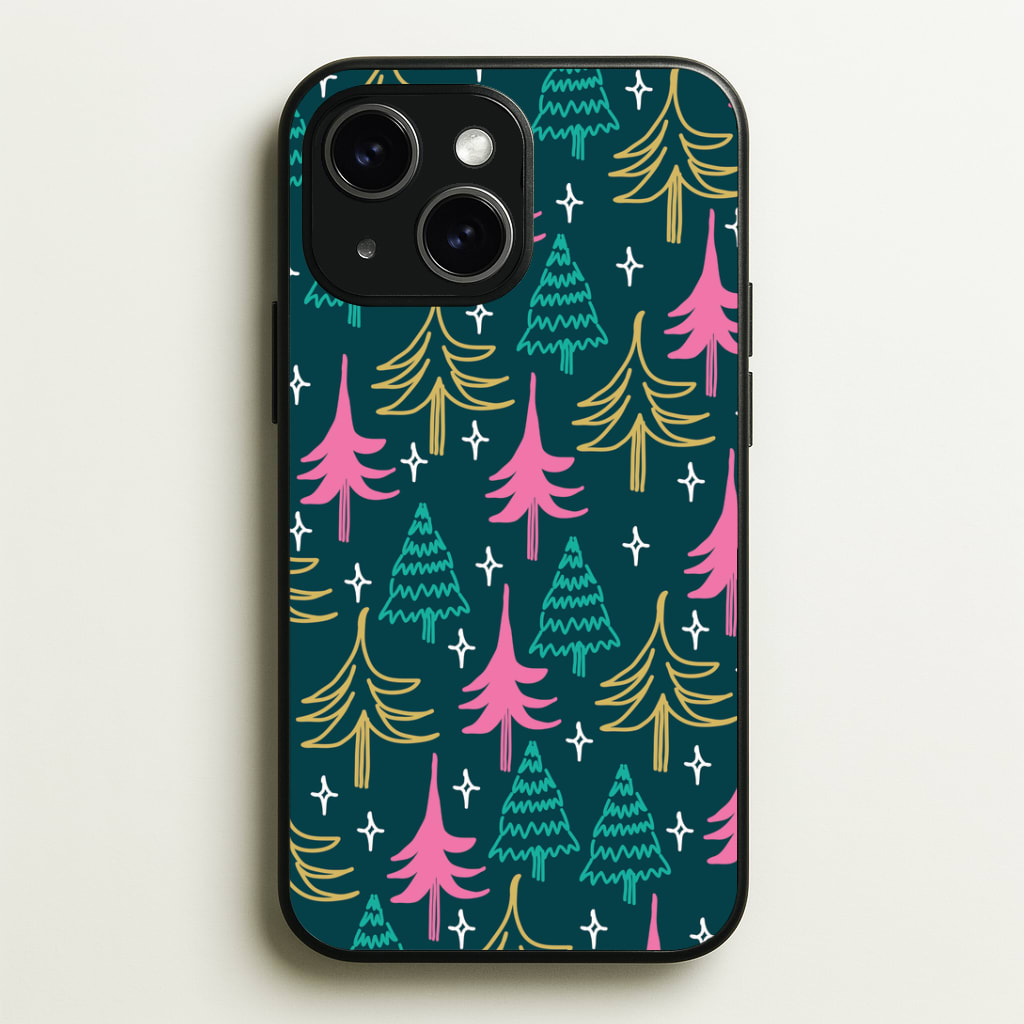 Colourful Sketched Christmas Trees Pattern Phone Case - iPhone 15 / Standard