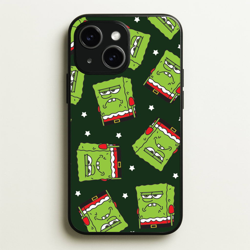 Grumpy Christmas Cartoon Sponge Pattern Phone Case - iPhone 15 / Standard