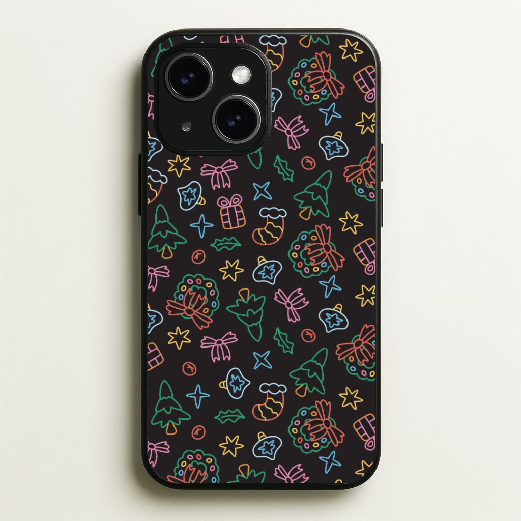 Neon Christmas Icons Pattern I Phone Case - iPhone 15 / Standard