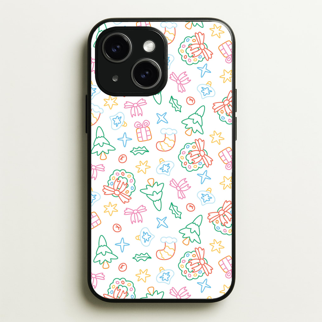 Neon Christmas Icons Pattern II Phone Case - iPhone 15 / Standard