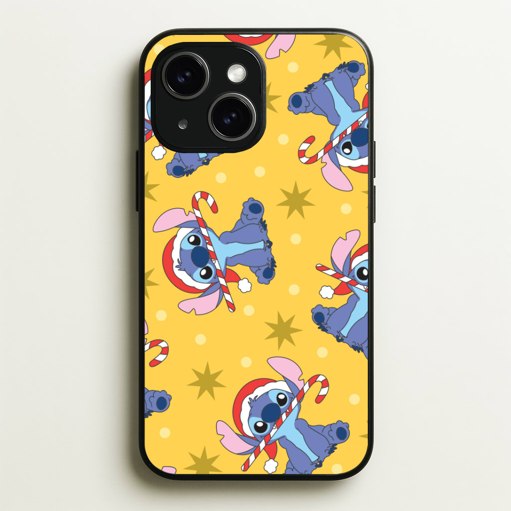 Cute Blue Alien Candycane Christmas Pattern Phone Case - iPhone 15 / Standard