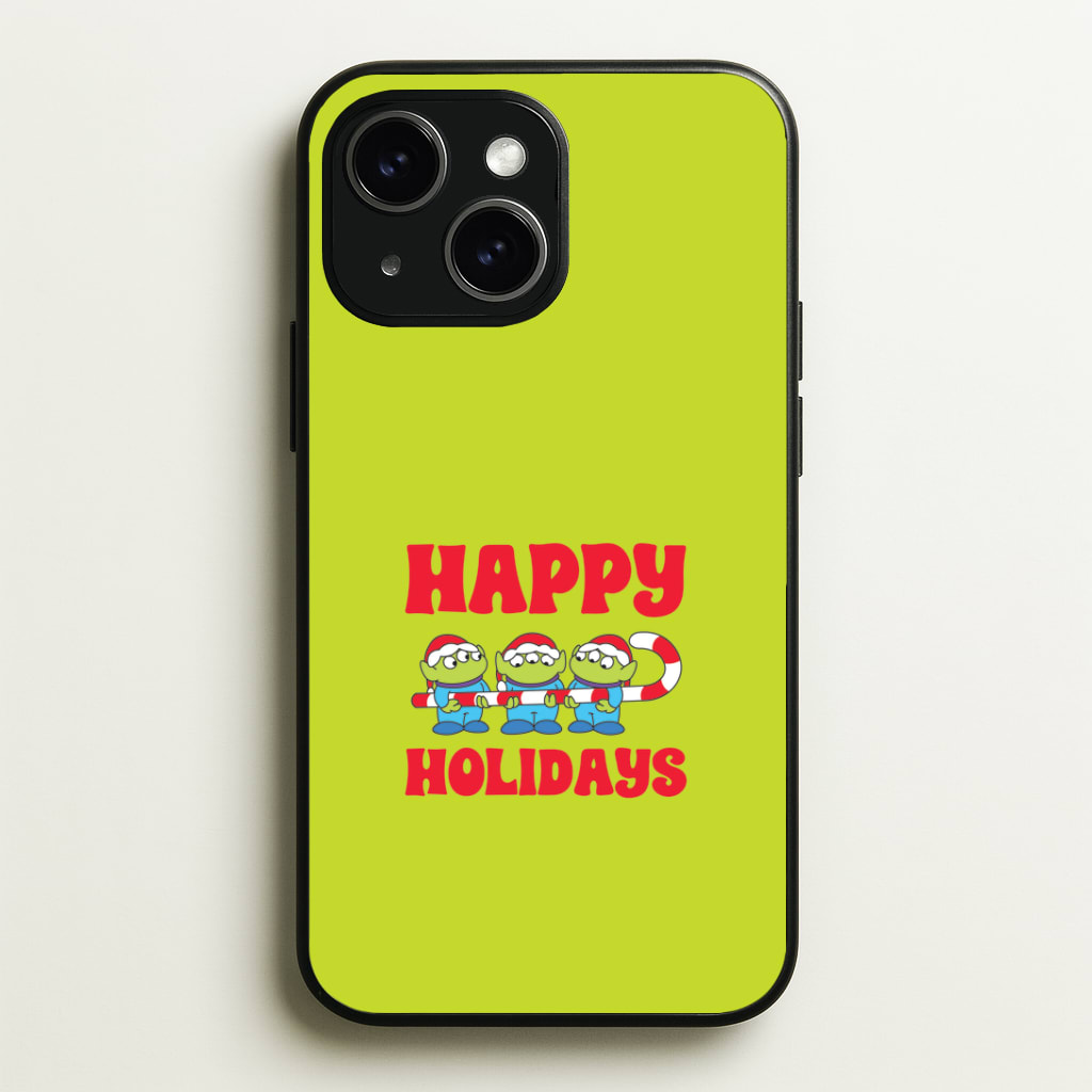 Happy Holidays Cute Green Aliens Phone Case - iPhone 15 / Standard
