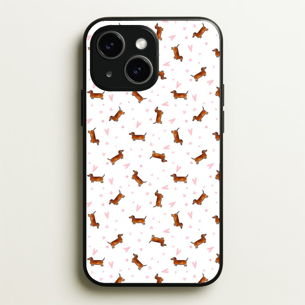 Dachshund Pattern - White Phone Case - iPhone 15 / Standard
