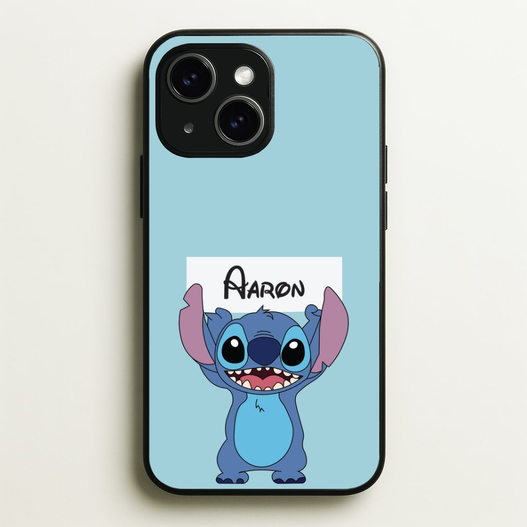 Standing Blue Alien - Personalised Disney Phone Case - iPhone 15 / Standard