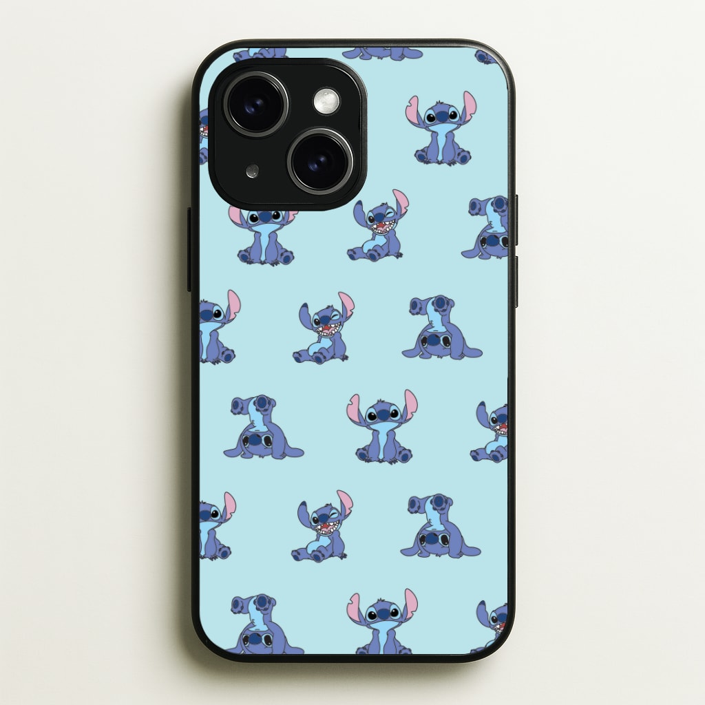 Cute Blue Alien Pose Pattern Phone Case - iPhone 15 / Standard