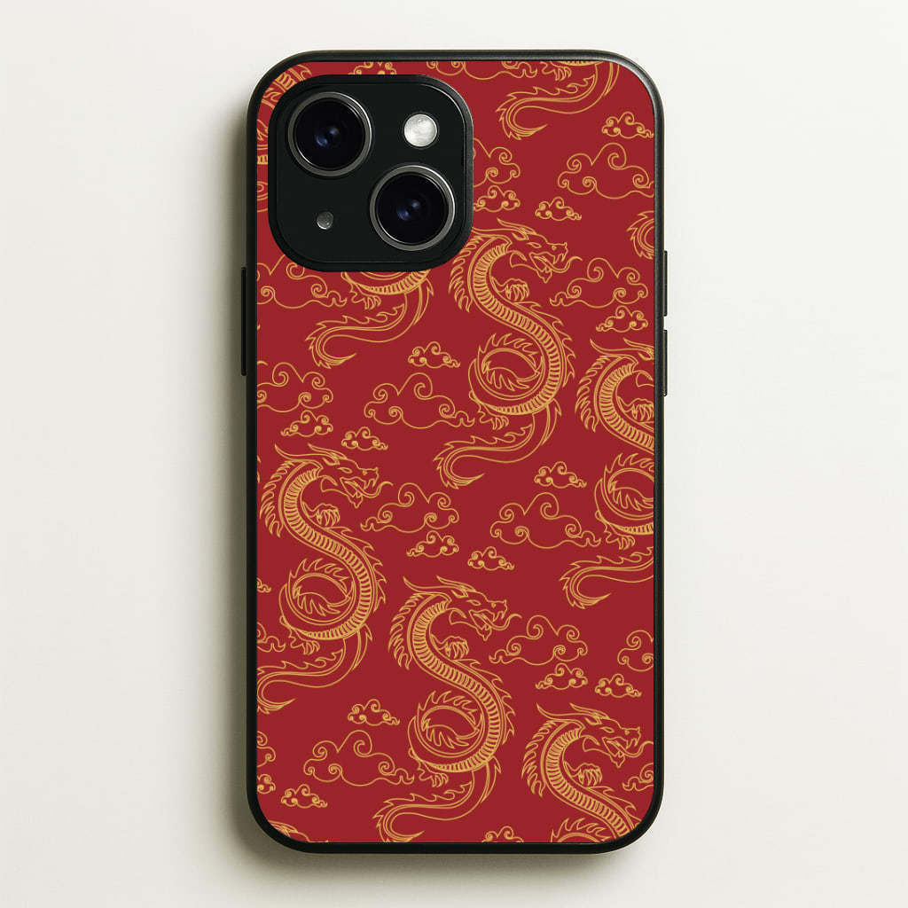 Red And Gold Dragon Pattern Phone Case - iPhone 15 / Standard