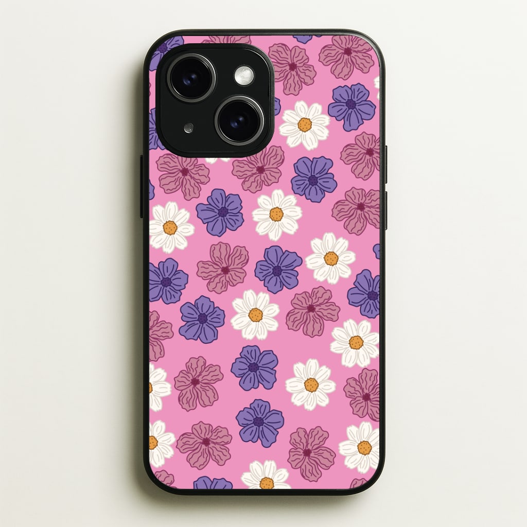 Pink, Purple And White Flowers - Floral Patterns Phone Case - iPhone 15 / Standard