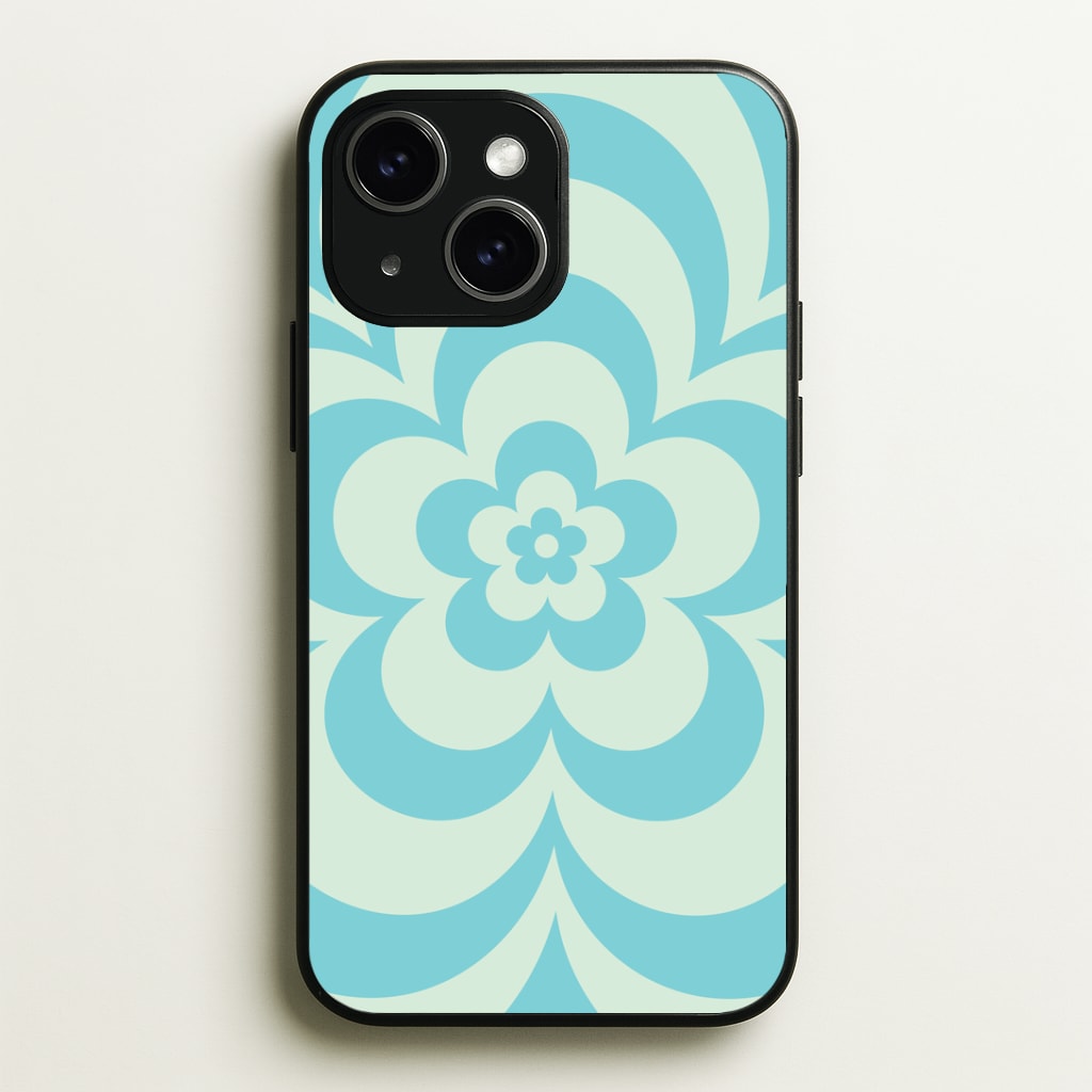 Teal Abstract Flower Pattern Phone Case - iPhone 15 / Standard