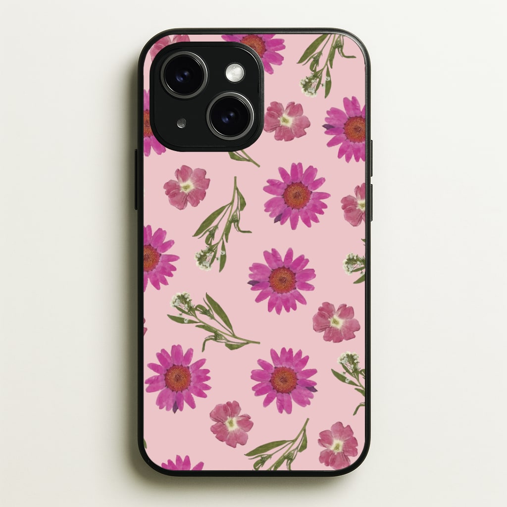 Pressed Pink Flowers Pattern Phone Case - iPhone 15 / Standard