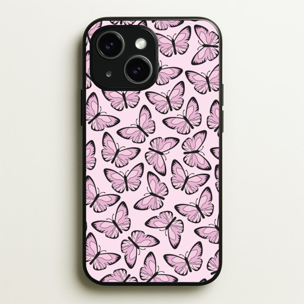 Pink And Black Butterfly - Butterfly Patterns Phone Case - iPhone 15 / Standard