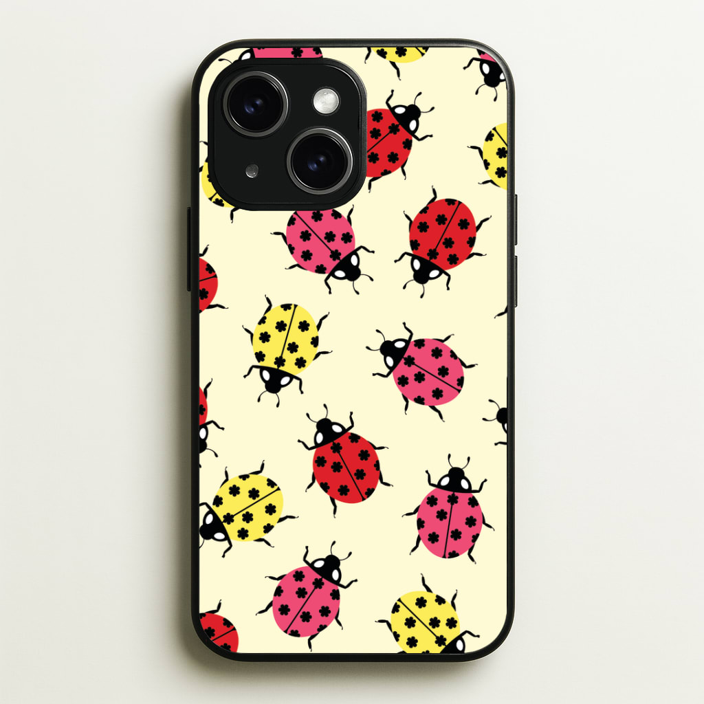 Ladybugs With Flower Spots Pattern Phone Case - iPhone 15 / Standard