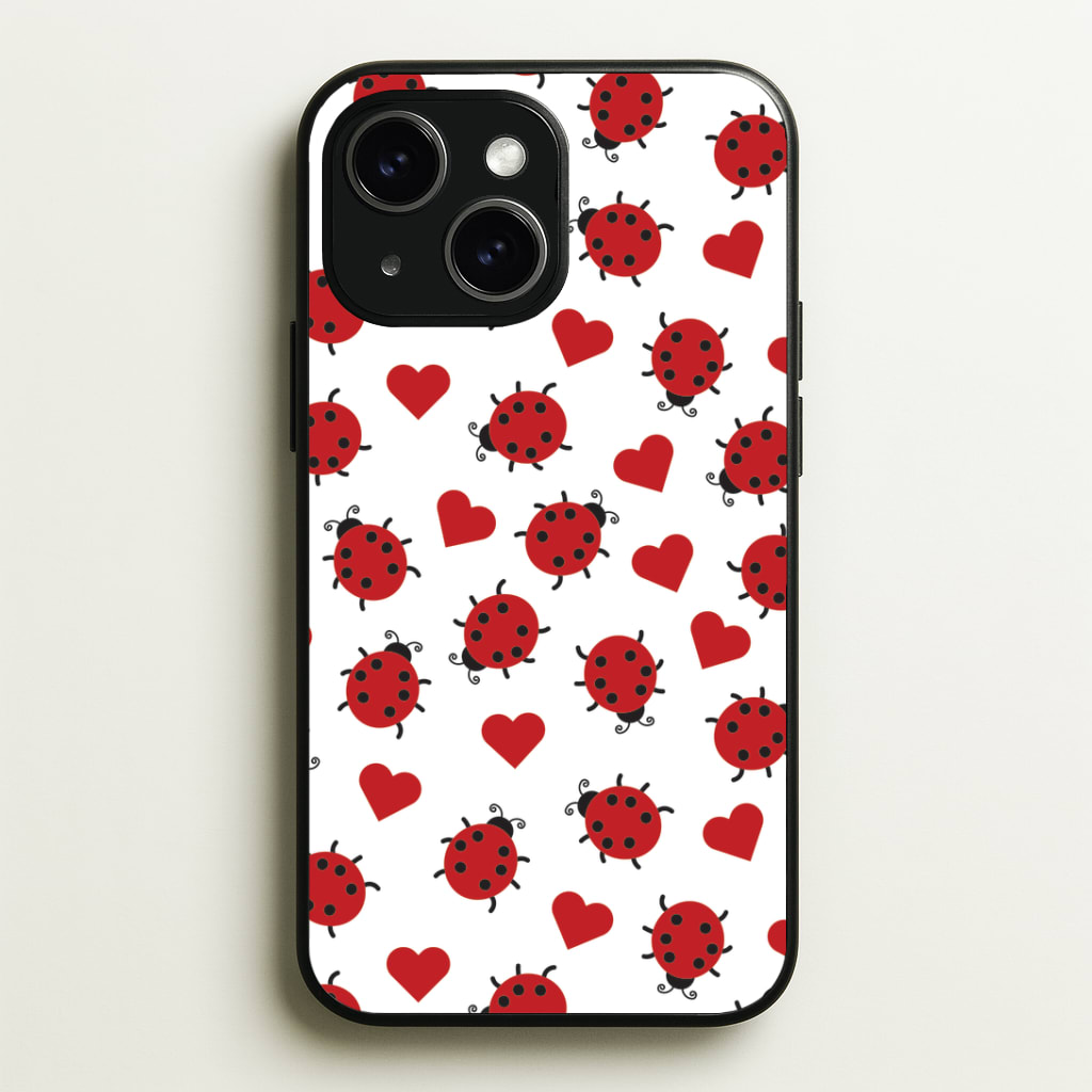 Ladybugs And Hearts Pattern Phone Case - iPhone 15 / Standard