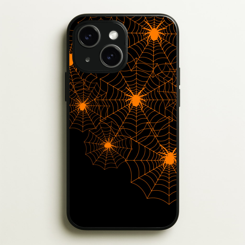 Orange Spider Web Phone Case - iPhone 15 / Standard