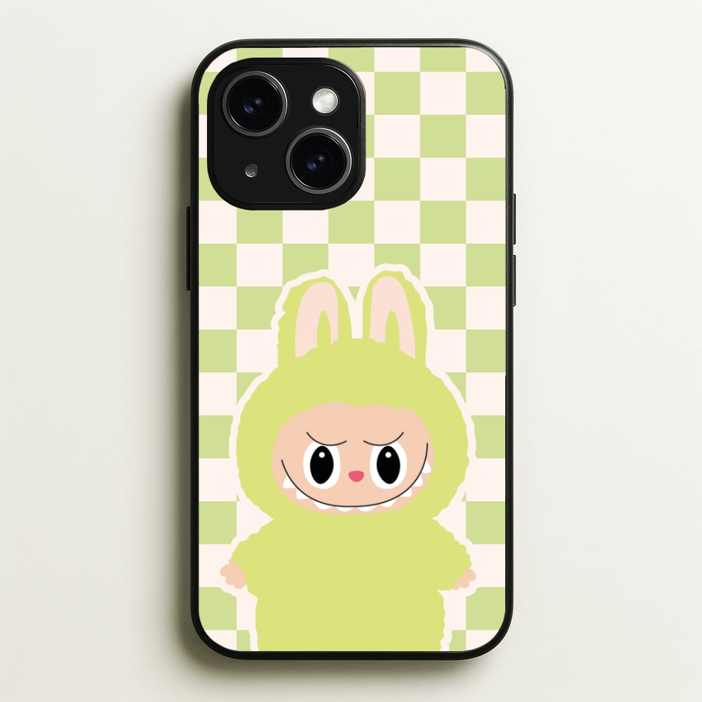 Checkered Cute Green Monster Phone Case - iPhone 15 / Standard