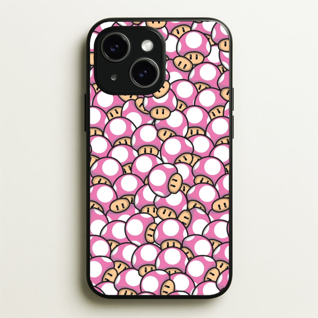 Mushroom Pattern - Pink Phone Case - iPhone 15 / Standard